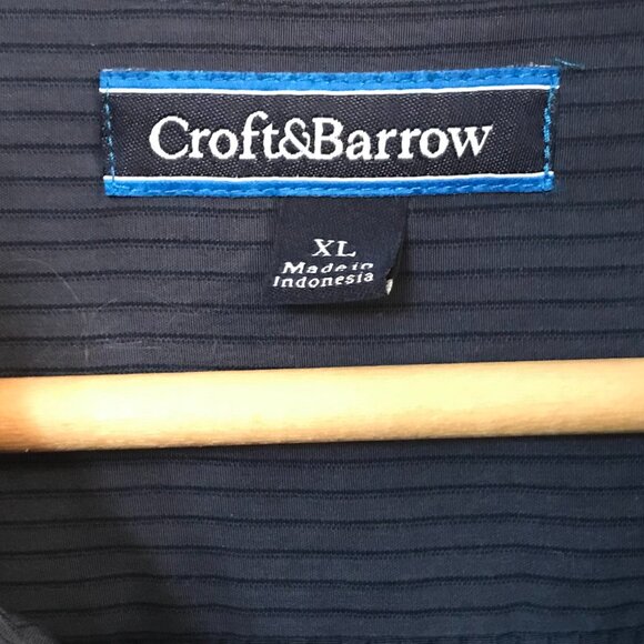 Croft & Barrow Soft Button-Down Shirt: Long Sleeves Navy Black Pinstripe, XL - Picture 3 of 9